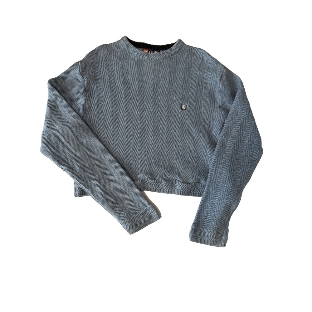 Chaps Logo Boxy Crop Zig Zap Knit Crewneck Sweater Women's‎ M Preppy Academia
